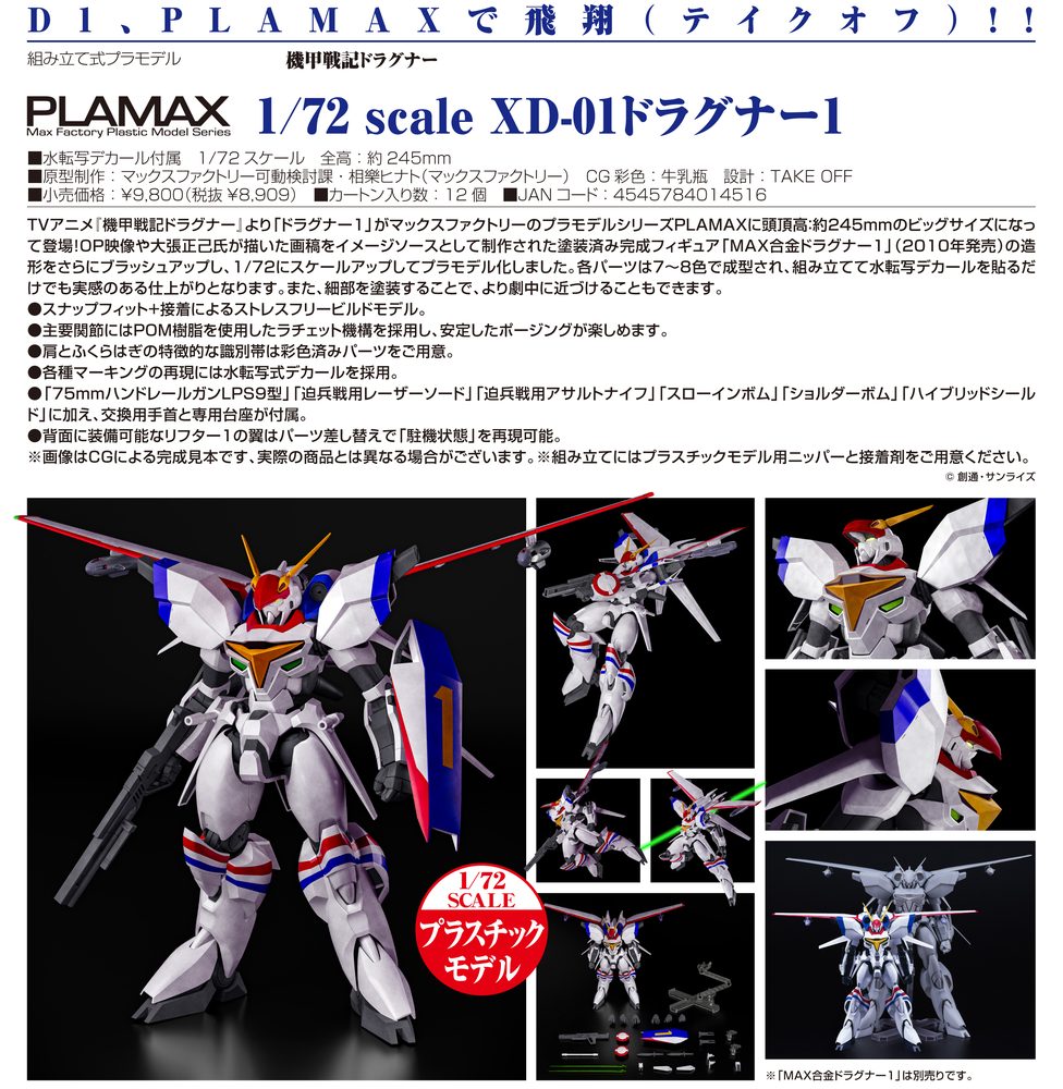 機甲戦記ドラグナー PLAMAX 1/72 scale XD-01ドラグナー1 ("Metal Armor Dragonar" PLAMAX 1/72 Scale XD-01 Dragonar-1)