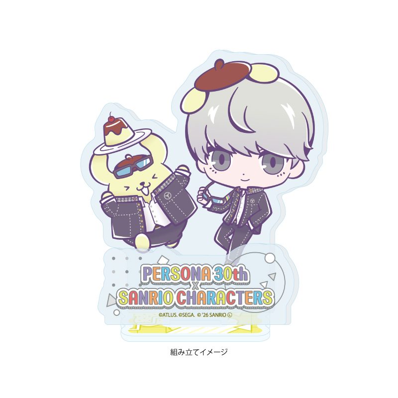 アクリルスタンドプレート P30th×サンリオキャラクターズ 06 P4主人公・ポムポムプリン(コラボイラスト) (Acrylic Stand Plate "Persona" Series P30th x Sanrio Characters 06 P4 Hero & Pom Pom Purin (Collaboration Illustration))