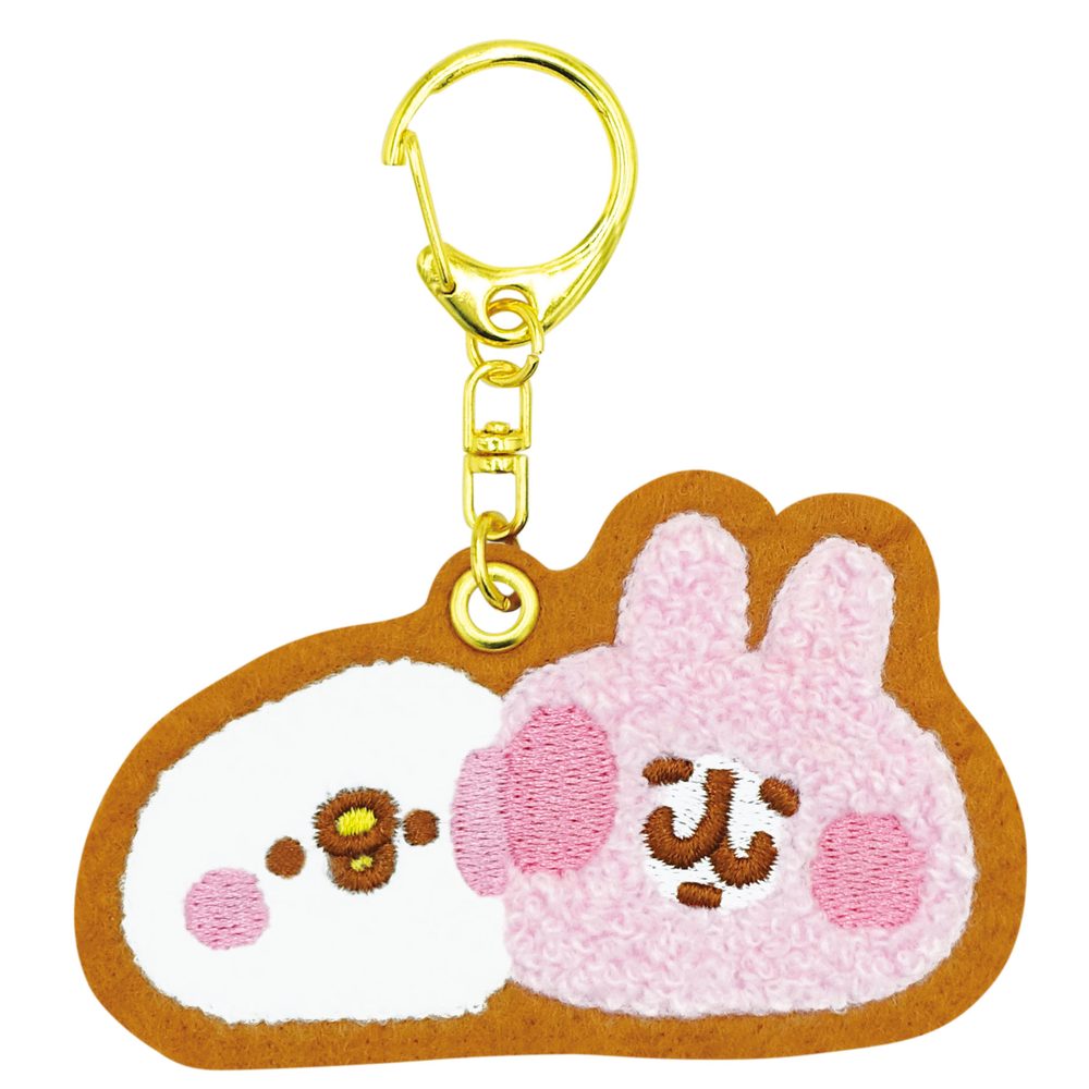カナヘイの小動物 相良刺繍フェルトキーホルダー ピスケ&うさぎ 8203-643 ("Kanahei's Small Animals" Chenille Embroidery Felt Key Chain Piske & Usagi 8203-643)