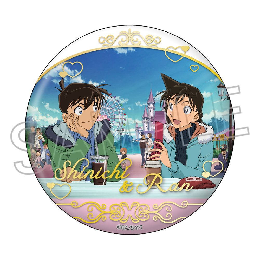 名探偵コナン メタリック缶バッジ 工藤新一&毛利蘭 ("Detective Conan" Metallic Can Badge Kudo Shinichi & Mori Ran)