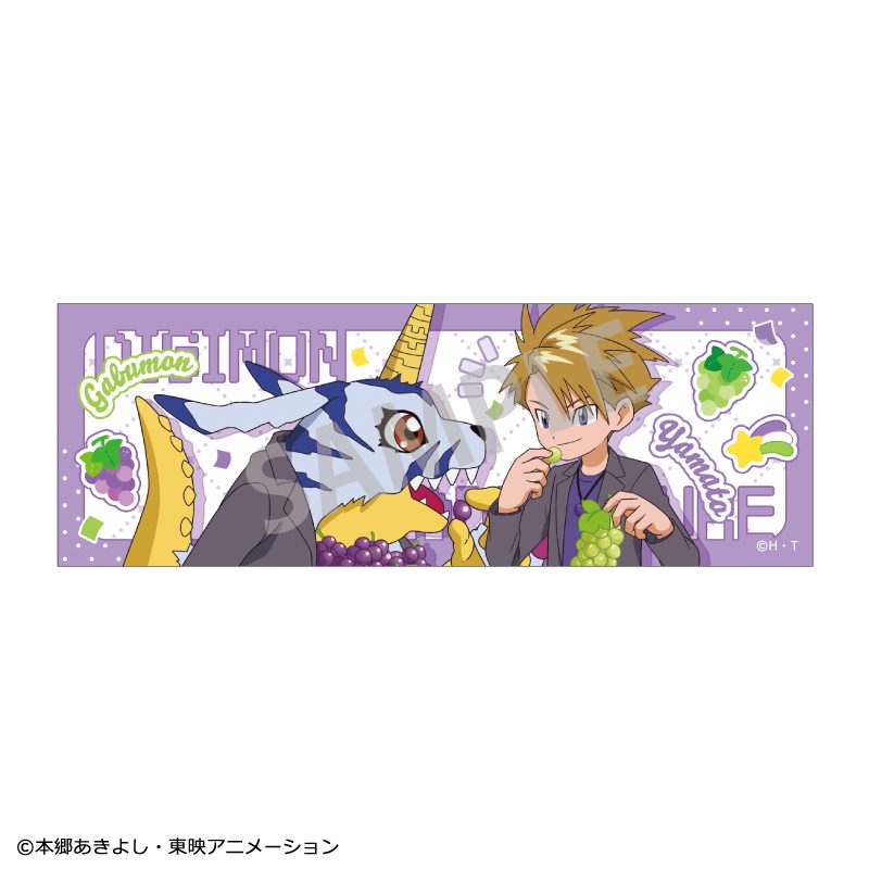 デジモンアドベンチャー ロングスクエア缶バッジ 石田ヤマト&ガブモン フルーツパーティー ("Digimon Adventure" Long Square Can Badge Ishida Yamato & Gabumon Fruit Party)