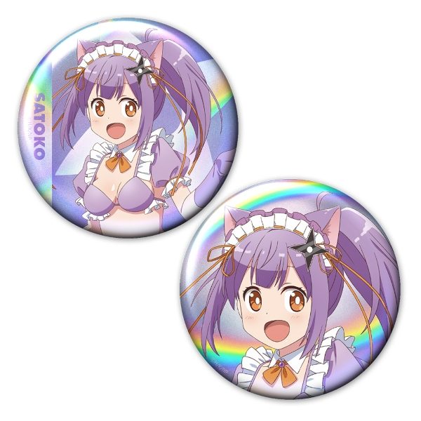 忍者と殺し屋のふたりぐらし オーロラ缶バッジ2個セット 草隠さとこ 猫耳水着メイドVer. 描き下ろし ("A Ninja and an Assassin Under One Roof" Aurora Can Badge 2 Set Kusagakure Satoko Cat Ears Swimwear Maid Ver. Original Illustration)