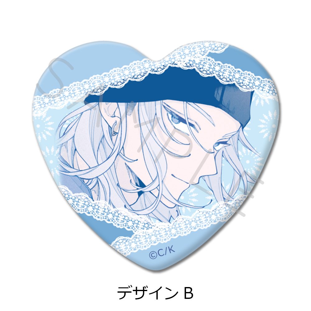 恋せよまやかし天使ども ハート型缶バッジ デザインB ("Fall in Love, You False Angels" Heart Can Badge Design B)