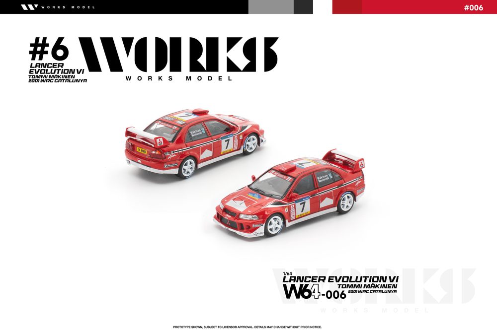 1/64 三菱 ランサーエボリューションVI トミ・マキネン 2001 WRC カタルーニャ (1/64 MITSUBISHI LANCER EVOLUTION VI TOMMI MAKINEN 2001 WRC CATALUNYA)
