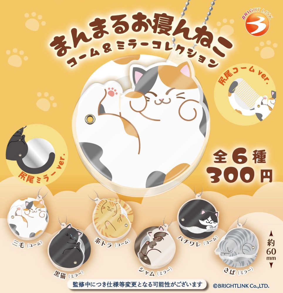 300円カプセル まんまるお寝んねこ コーム&ミラーコレクション (Manmaru Onen Neko Comb & Mirror Collection)