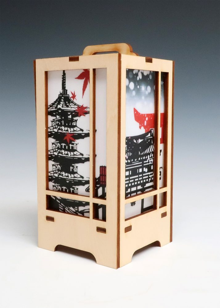 木製クラフト 木楽 行燈(きらく あんどん) 京都四季風景・白木 (Wooden Craft KIRAKU ANDON The Four Seasons of Kyoto, Unpainted Type)