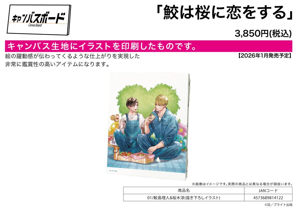 キャンバスボード 鮫は桜に恋をする 01 鮫島理人&桜木淳(描き下ろしイラスト) (Canvas Board "The Shark Falls in Love with the Cherry Blossom" 01 Samejima Rihito & Sakuragi Jun (Original Illustration))