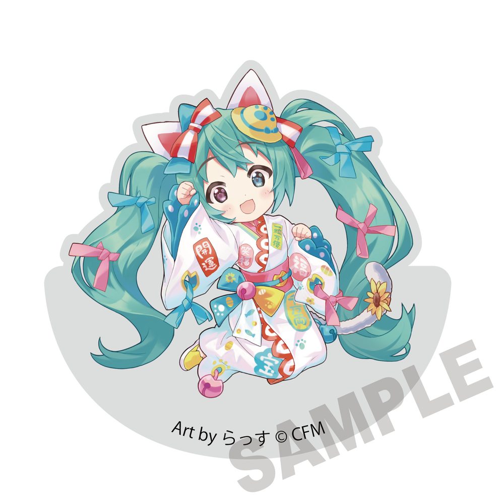 初音ミク×招き猫 ゆらゆらアクリルブロック 初音ミク白猫 Art by らっす (Hatsune Miku x Maneki-neko Yurayura Acrylic Block Hatsune Miku White Cat Art by Rassu)