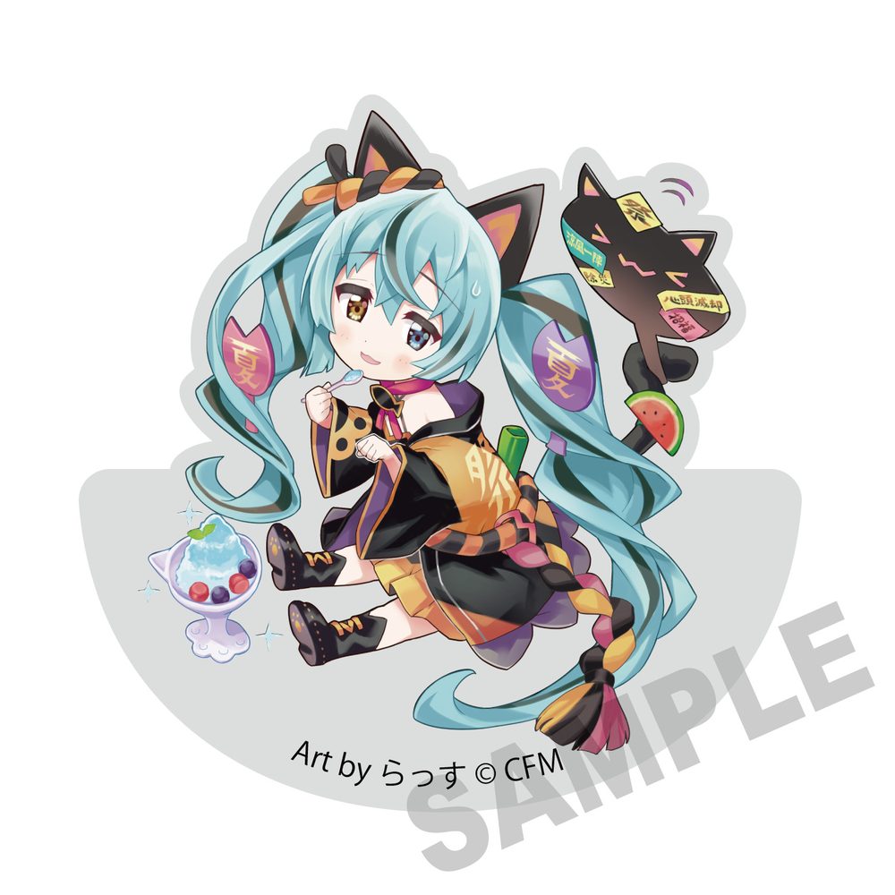 初音ミク×招き猫 ゆらゆらアクリルブロック 初音ミク黒猫 Art by らっす (Hatsune Miku x Maneki-neko Yurayura Acrylic Block Hatsune Miku Black Cat Art by Rassu)