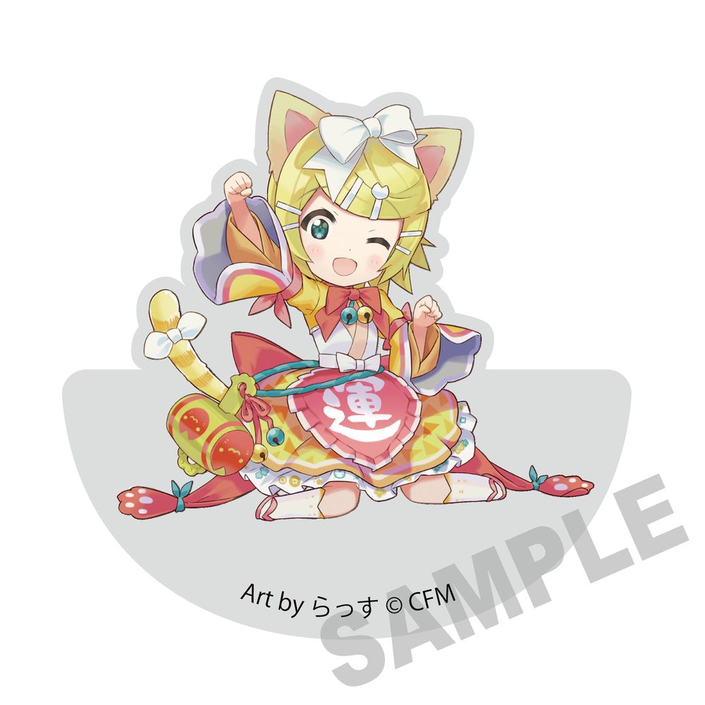 初音ミク×招き猫 ゆらゆらアクリルブロック 鏡音リン Art by らっす (Hatsune Miku x Maneki-neko Yurayura Acrylic Block Kagamine Rin Art by Rassu)