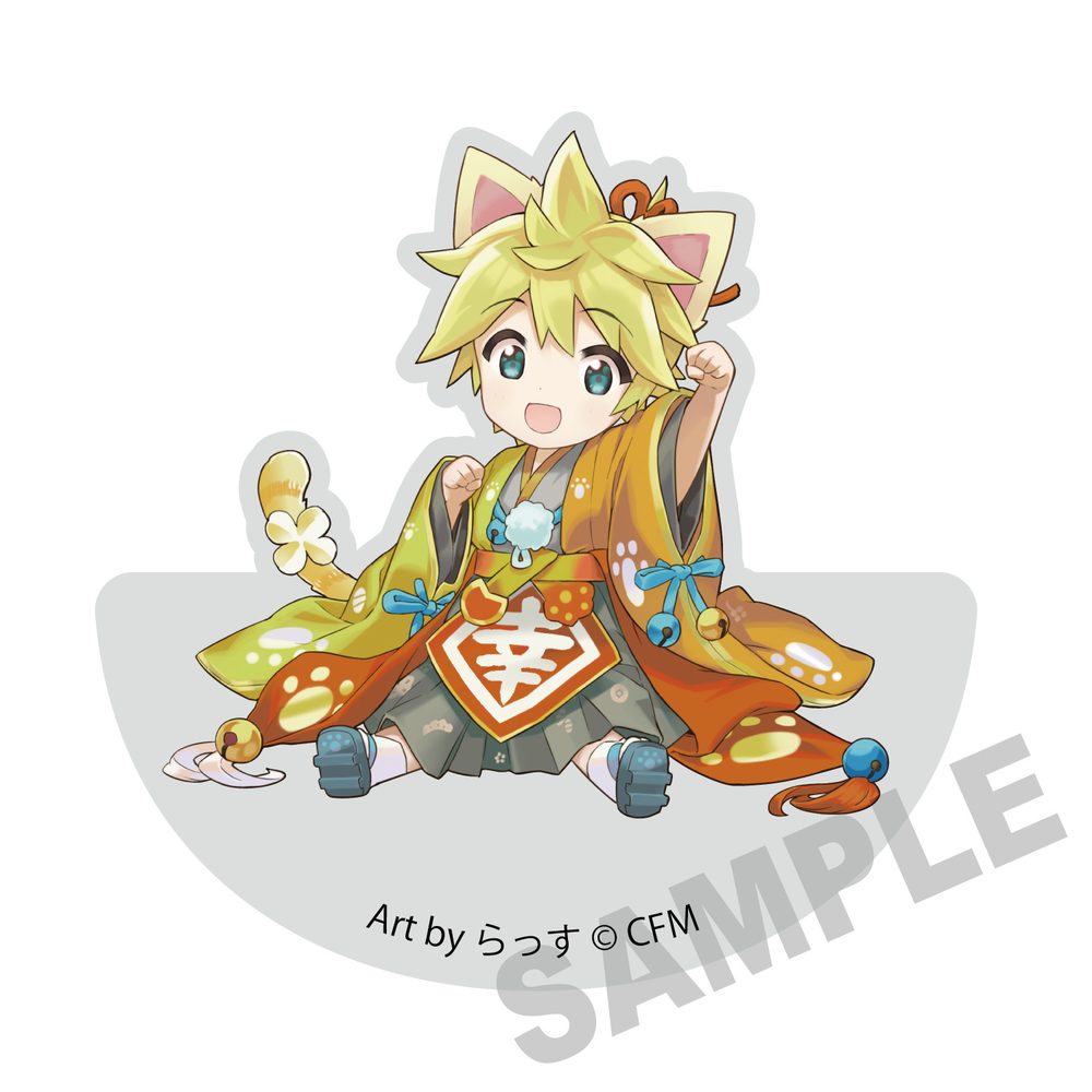 初音ミク×招き猫 ゆらゆらアクリルブロック 鏡音レン Art by らっす (Hatsune Miku x Maneki-neko Yurayura Acrylic Block Kagamine Len Art by Rassu)