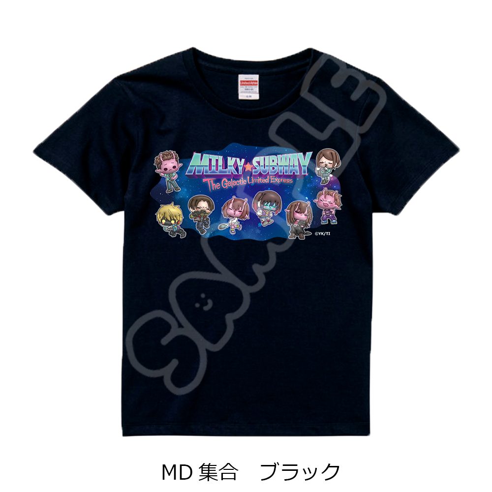 銀河特急 ミルキー☆サブウェイ Tシャツ(mochocho) MD 集合 ブラック Mサイズ ("MILKY SUBWAY THE GALACTIC LIMITED EXPRESS" T-shirt (mochocho) MD Group Black (M Size))