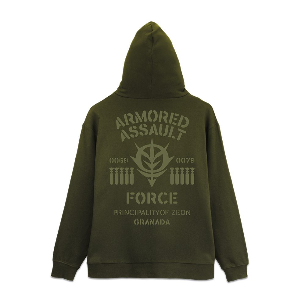 機動戦士ガンダム ジオン公国 突撃機動軍 ジップパーカー モス L ("Mobile Suit Gundam" Principality of Zeon Zeon Mobile Assault Force Zip Hoodie Moss (L Size))
