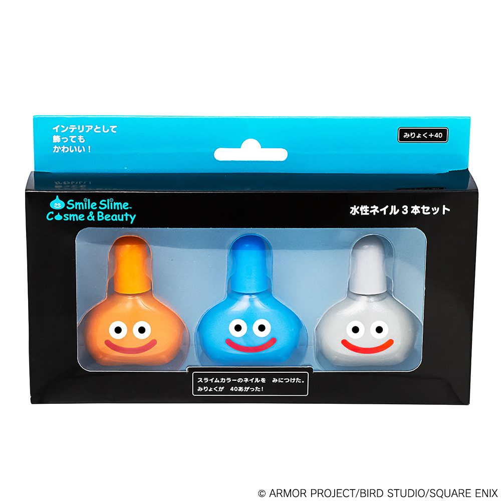 ドラゴンクエスト スマイルスライム コスメ&ビューティー 水性ネイル3本セット ("Dragon Quest" Smile Slime Cosmetics & Beauty Water Based Nails 3 Set)