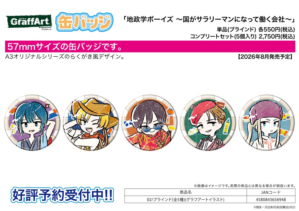 缶バッジ 地政学ボーイズ -国がサラリーマンになって働く会社- 02 グラフアートイラスト (Can Badge "Geopolitics Boys -A Company Where Countries Work As Salarymen-" 02 Graff Art Illustration)