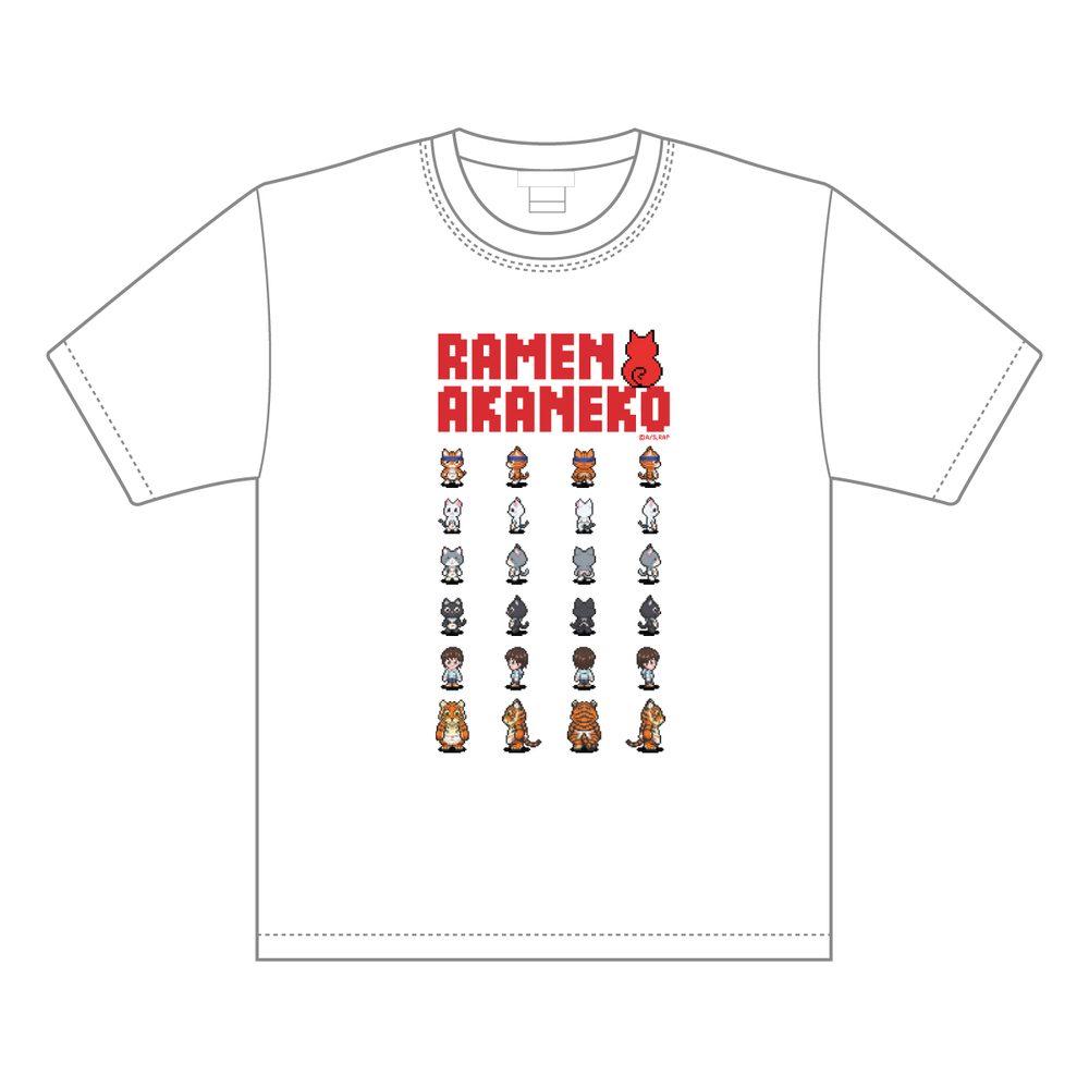 ラーメン赤猫 ドット絵イラスト Tシャツ ("Ramen Akaneko" Pixel Art Illustration T-shirt)