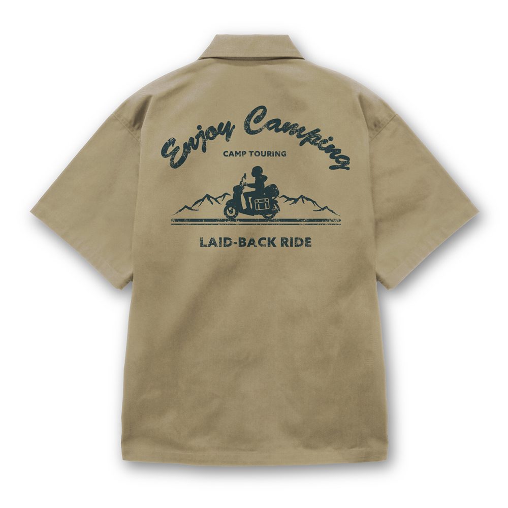 ゆるキャン△ SEASON3 シルエットバイク志摩リン ワークシャツ サンドカーキ M ("Yurucamp Season 3" Silhouette Bike Shima Rin Work Shirt Sand Khaki (M Size))