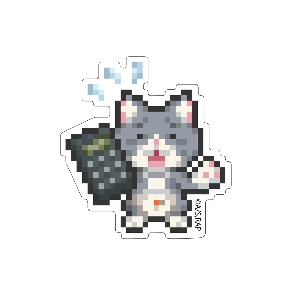 ラーメン赤猫 ドット絵イラスト ダイカットステッカー 佐々木 ("Ramen Akaneko" Pixel Art Illustration Die-cut Sticker Sasaki)