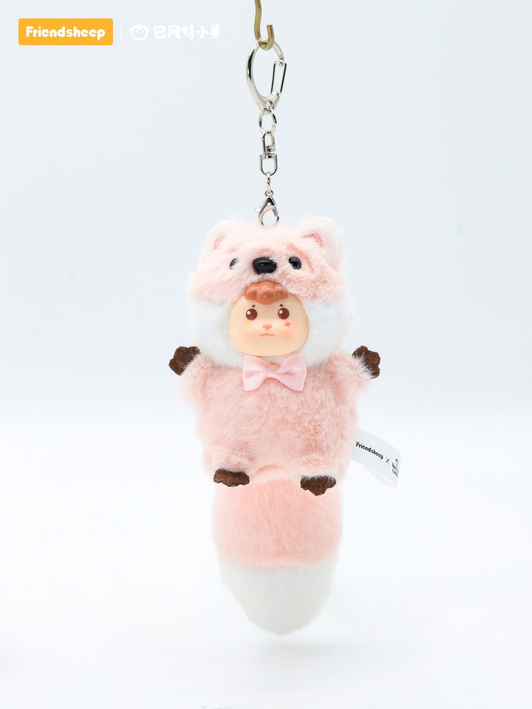 FRIENDSHEEP 福呼ぶしっぽシリーズ ぬいぐるみキーホルダー ピンクのキツネ (FRIENDSHEEP ATTRACTING BIG TAIL OF WEALTH SERIES PLUSH KEYCHAIN PINK FOX)