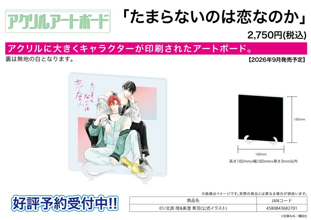 アクリルアートボード たまらないのは恋なのか 01 北原陸&美澄青羽(公式イラスト) (Acrylic Art Board "A Love Too Captivating" 01 Kitahara Riku & Misuzu Aoha (Official Illustration))