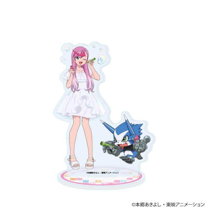 アクリルスタンド デジモンユニバース アプリモンスターズ 02 花嵐エリ&ドカモン シャボン玉Ver.(描き下ろしイラスト) (Acrylic Stand "Digimon Universe App Monsters" 02 Karan Eri & Dokamon Soap Bubble Ver. (Original Illustration))