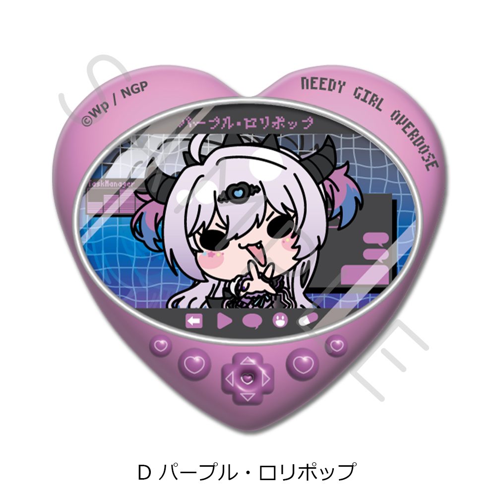NEEDY GIRL OVERDOSE ハート型缶バッジ D パープル・ロリポップ ("NEEDY STREAMER OVERLOAD" Heart Can Badge D Purple Lollipop)