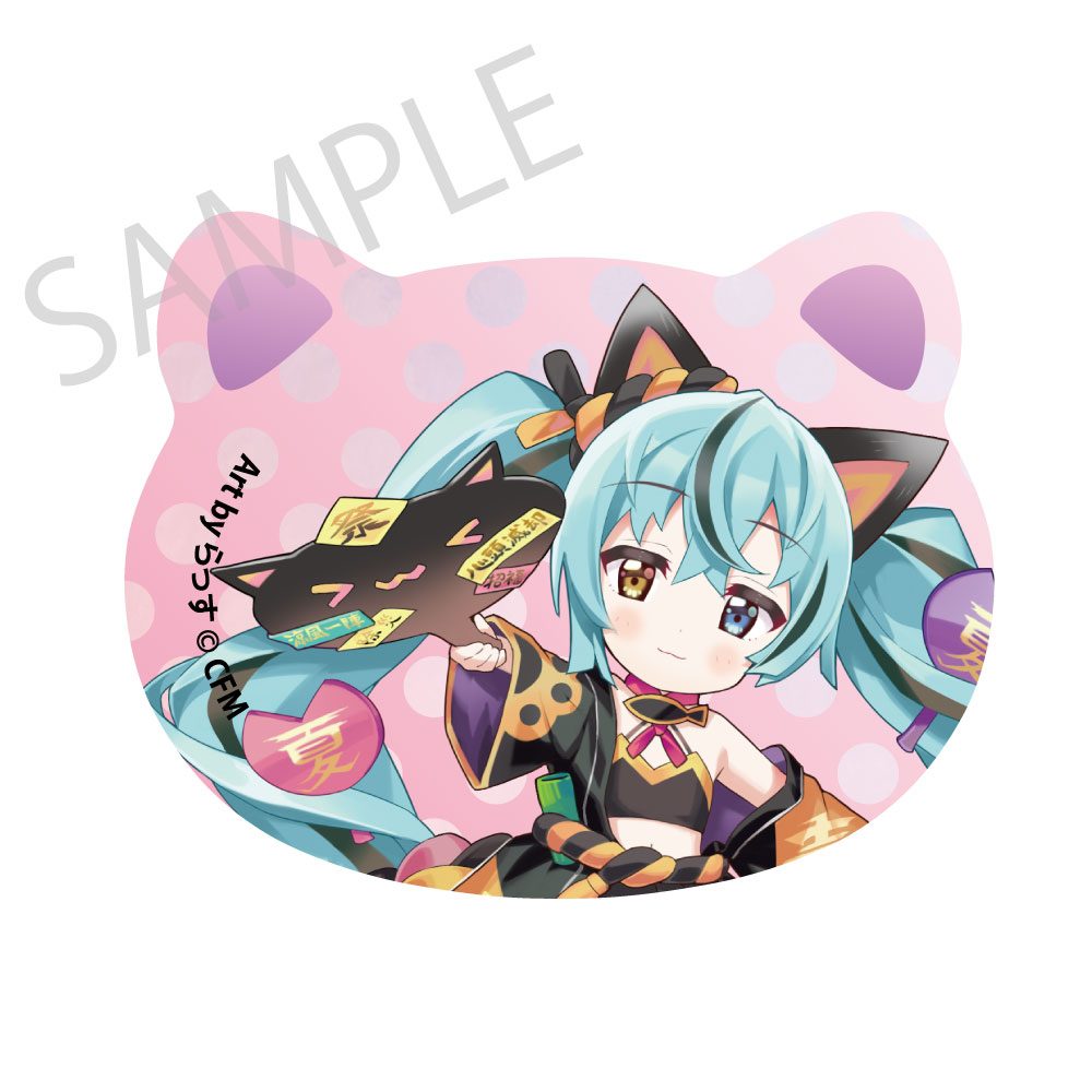 初音ミク×招き猫×真夏の熊谷 猫型缶バッジ 初音ミク 黒猫1 Art by らっす (Hatsune Miku x Maneki-neko x Midsummer in Kumagaya Cat Type Can Badge Hatsune Miku Black Cat 1 Art by Rassu)
