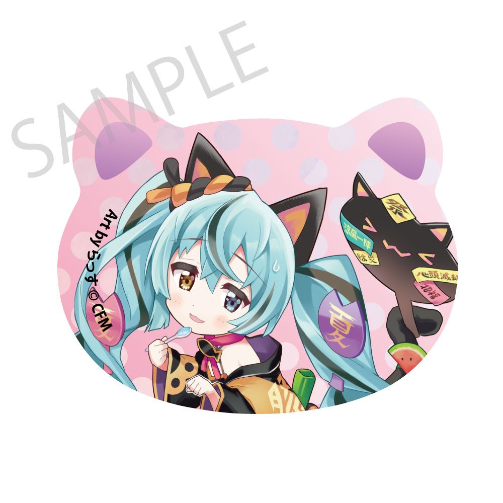 初音ミク×招き猫×真夏の熊谷 猫型缶バッジ 初音ミク 黒猫2 Art by らっす (Hatsune Miku x Maneki-neko x Midsummer in Kumagaya Cat Type Can Badge Hatsune Miku Black Cat 2 Art by Rassu)