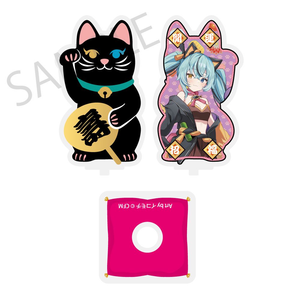 初音ミク×招き猫×真夏の熊谷 まわるダイカットアクリルスタンド 初音ミク 黒猫 Art by イコモチ (Hatsune Miku x Maneki-neko x Midsummer in Kumagaya Rotating Die-cut Acrylic Stand Hatsune Miku Black Cat Art by Icomochi)