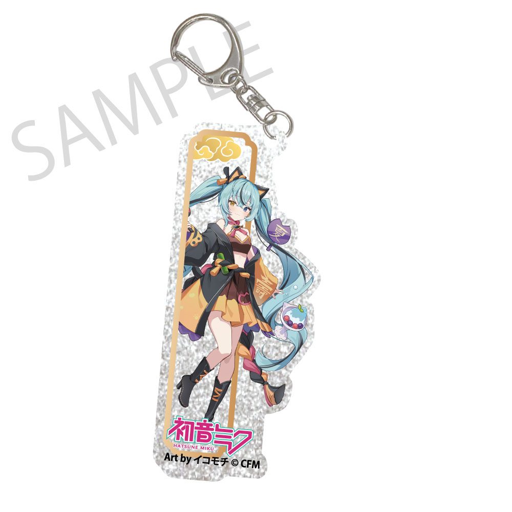 初音ミク×招き猫×真夏の熊谷 シルバーバックアクリルキーホルダー 初音ミク 黒猫 Art by イコモチ (Hatsune Miku x Maneki-neko x Midsummer in Kumagaya Silver Background Acrylic Key Chain Hatsune Miku Black Cat Art by Icomochi)