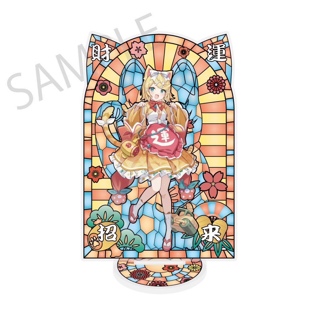 初音ミク×招き猫×真夏の熊谷 ステンドグラス風素材加工アクリルスタンド 鏡音リン Art by イコモチ (Hatsune Miku x Maneki-neko x Midsummer in Kumagaya Stained Glass Style Material Processing Acrylic Stand Kagamine Rin Art by Icomochi)