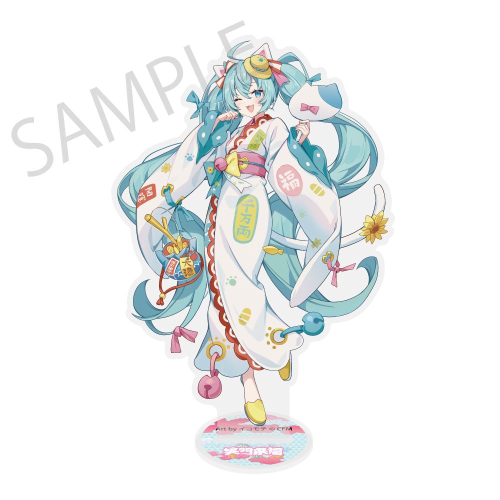 初音ミク×招き猫×真夏の熊谷 ダイカットビッグアクリルスタンド 初音ミク 白 Art by イコモチ (Hatsune Miku x Maneki-neko x Midsummer in Kumagaya Die-cut Big Acrylic Stand Hatsune Miku White Art by Icomochi)