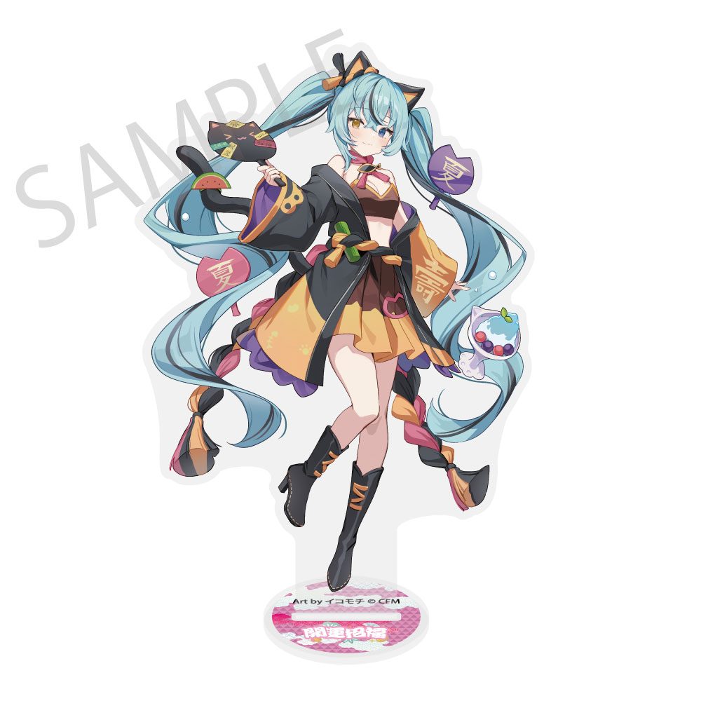 初音ミク×招き猫×真夏の熊谷 ダイカットビッグアクリルスタンド 初音ミク 黒 Art by イコモチ (Hatsune Miku x Maneki-neko x Midsummer in Kumagaya Die-cut Big Acrylic Stand Hatsune Miku Black Art by Icomochi)