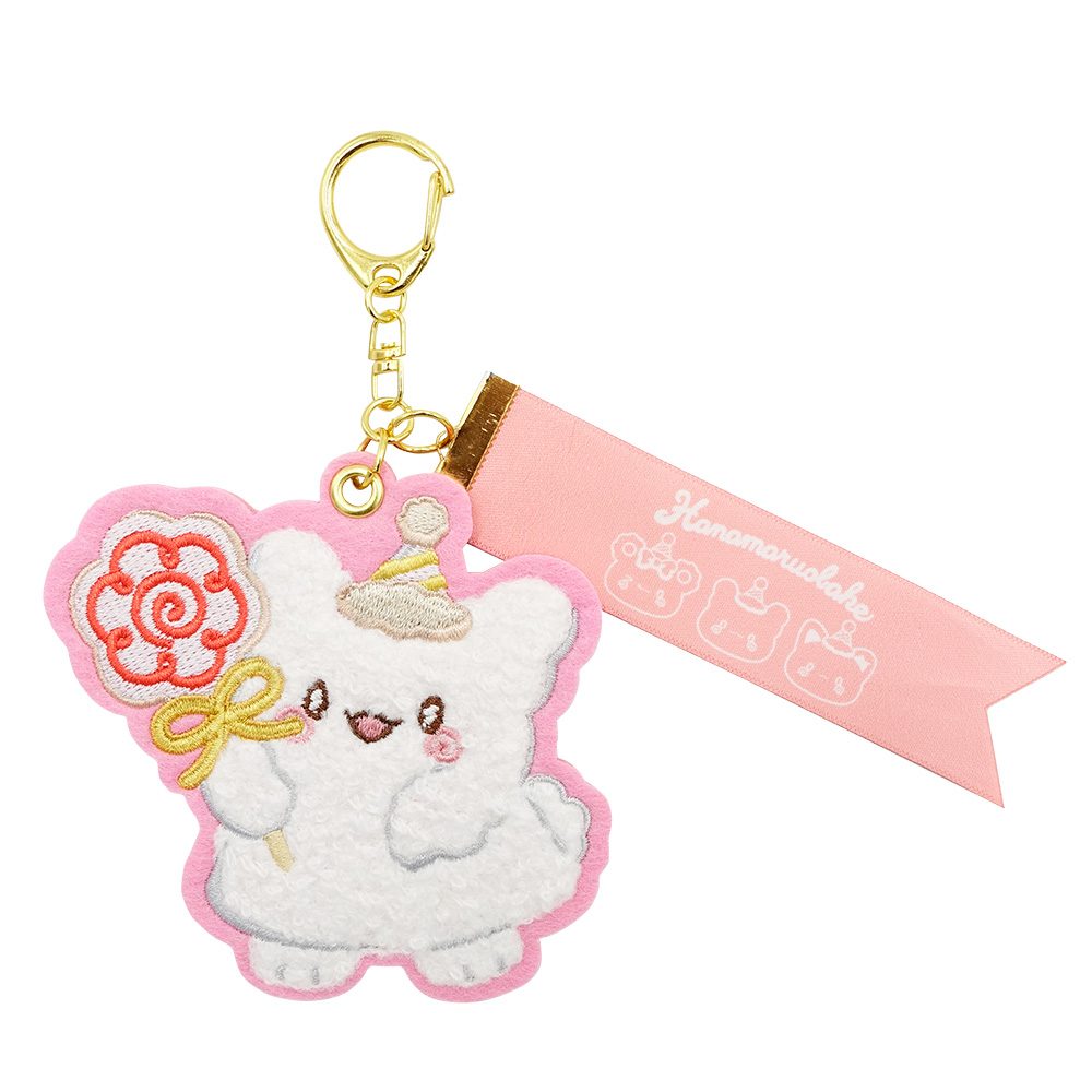はなまるおばけ 相良刺繍フェルトキーホルダー ピンク 8203-718 (HANAMARUOBAKE Chenille Embroidery Felt Key Chain Pink 8203-718)