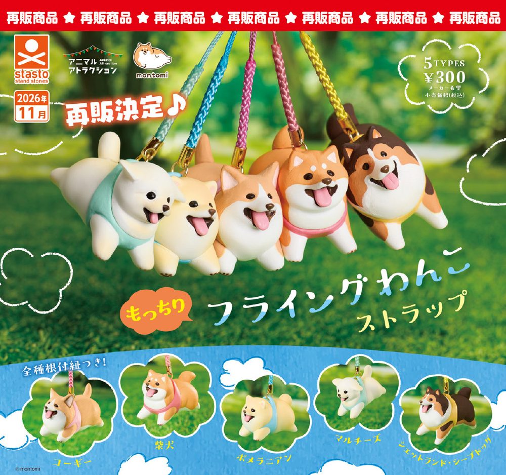 300円カプセル アニマルアトラクション もっちりフライングわんこストラップ (Animal Attraction Mocchiri Flying Wanko Strap)