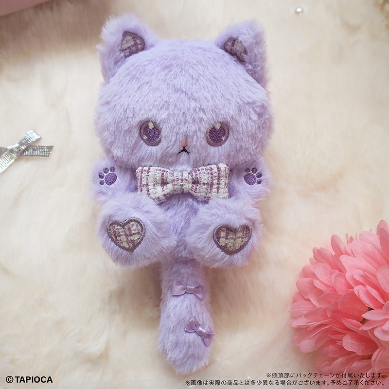 タピオカ オリジナル たぴにゃんこ ツイードリボンVer. パープル (Tapioca Original Tapi-nyanko Plush Tweed Ribbon Ver. Purple)