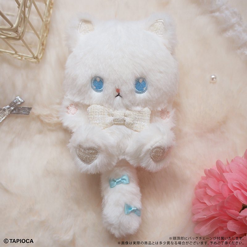 タピオカ オリジナル たぴにゃんこ ツイードリボンVer. ホワイト (Tapioca Original Tapi-nyanko Plush Tweed Ribbon Ver. White)