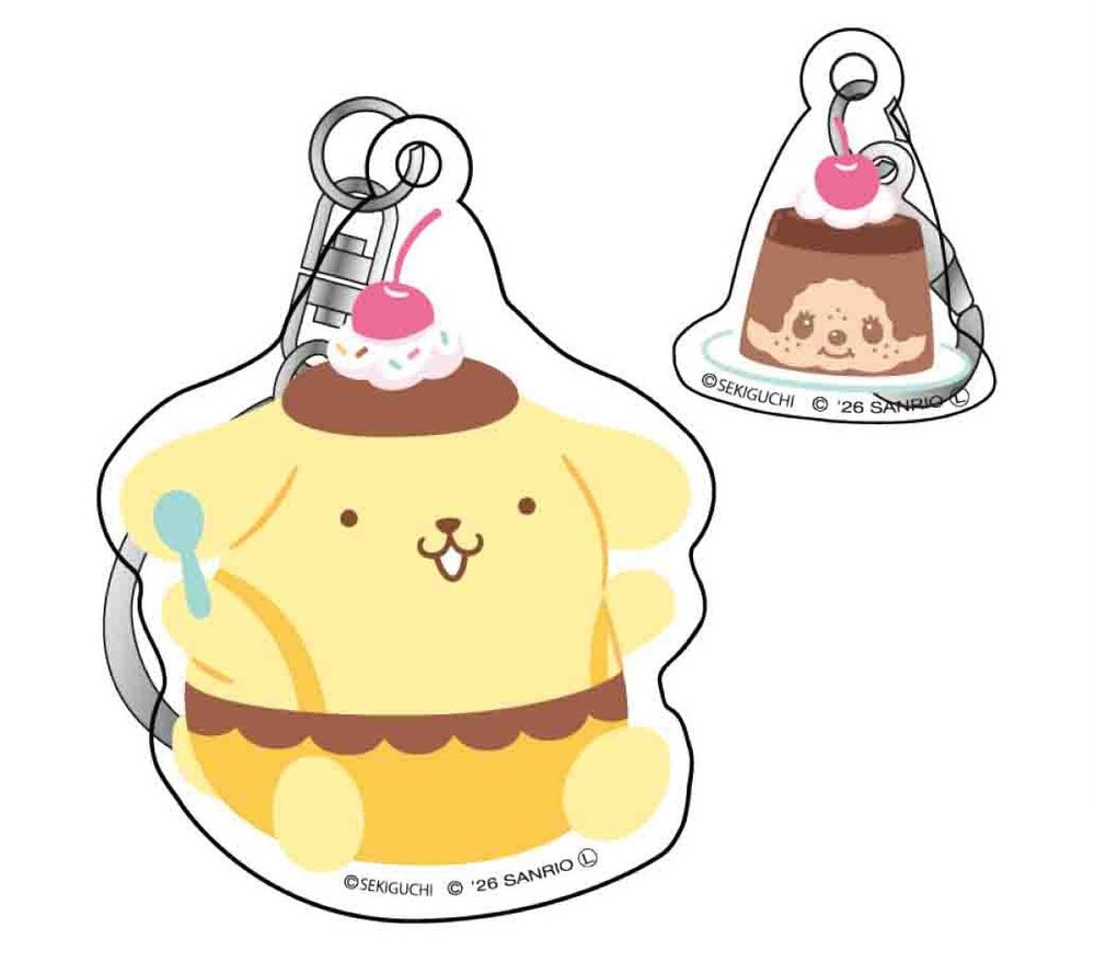 MONCHHICHI×POMPOMPURIN アクリルキーホルダーセット ポムポムプリン (Monchhichi x Pom Pom Purin Acrylic Key Chain Set Pom Pom Purin)