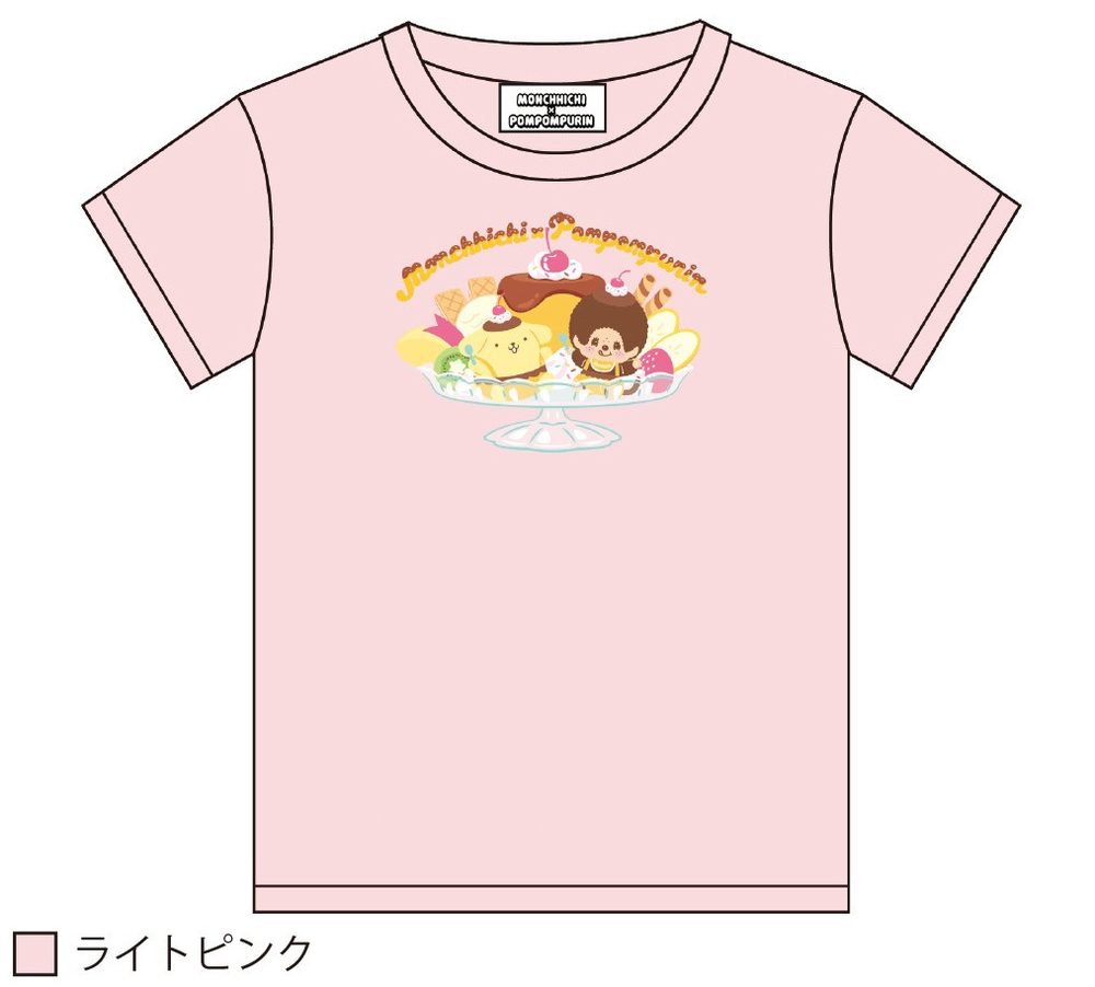 MONCHHICHI×POMPOMPURIN Tシャツ アラモード ライトピンク Mサイズ (Monchhichi x Pom Pom Purin T-shirt a La Mode Light Pink (M Size))