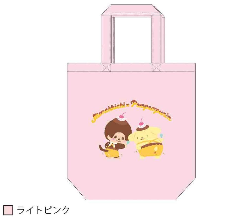 MONCHHICHI×POMPOMPURIN トートバッグ フリフリ ライトピンク (Monchhichi x Pom Pom Purin Tote Bag Furifuri Light Pink)