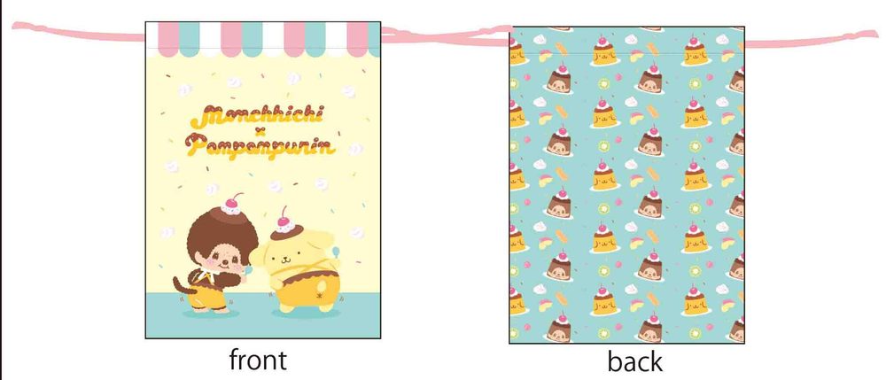 MONCHHICHI×POMPOMPURIN 巾着 フリフリ (Monchhichi x Pom Pom Purin Kinchaku Furifuri)