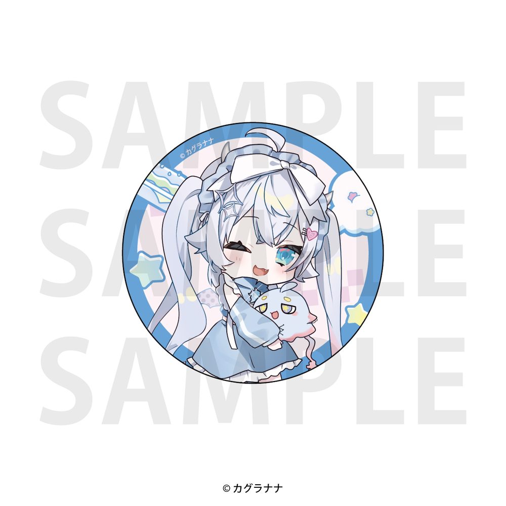 カグラナナ×E-DINER コラボカフェ メタリック缶バッジ ミニキャラA (Kagura Nana x E-DINER Collaboration Cafe Metallic Can Badge Mini Character A)