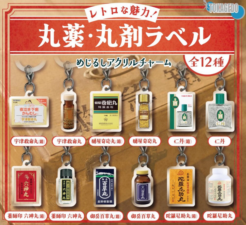 300円カプセル レトロな魅力! 丸薬・丸剤ラベル めじるしアクリルチャーム (Retro Charm! Ganyaku & Ganzai Label Mark Acrylic Charm)