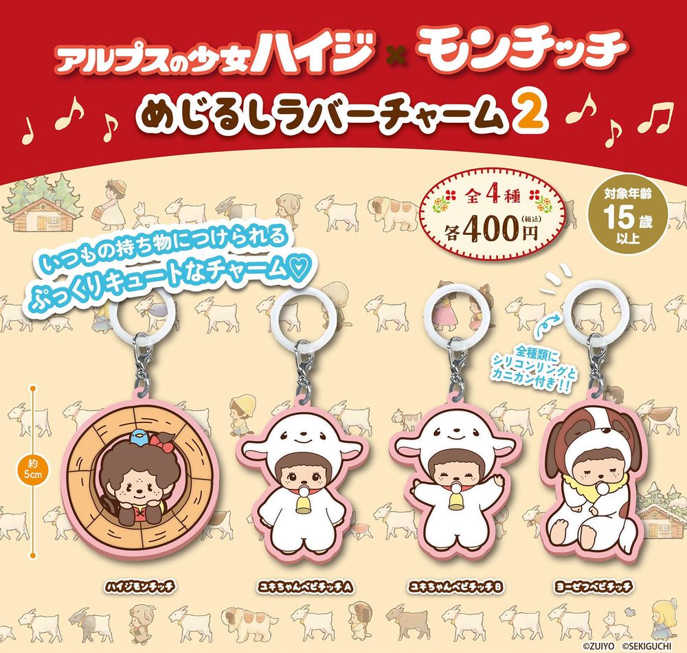 400円カプセル アルプスの少女ハイジ×モンチッチ めじるしラバーチャーム2 ("Heidi, Girl of the Alps" x Monchhichi Mark Rubber Charm 2)