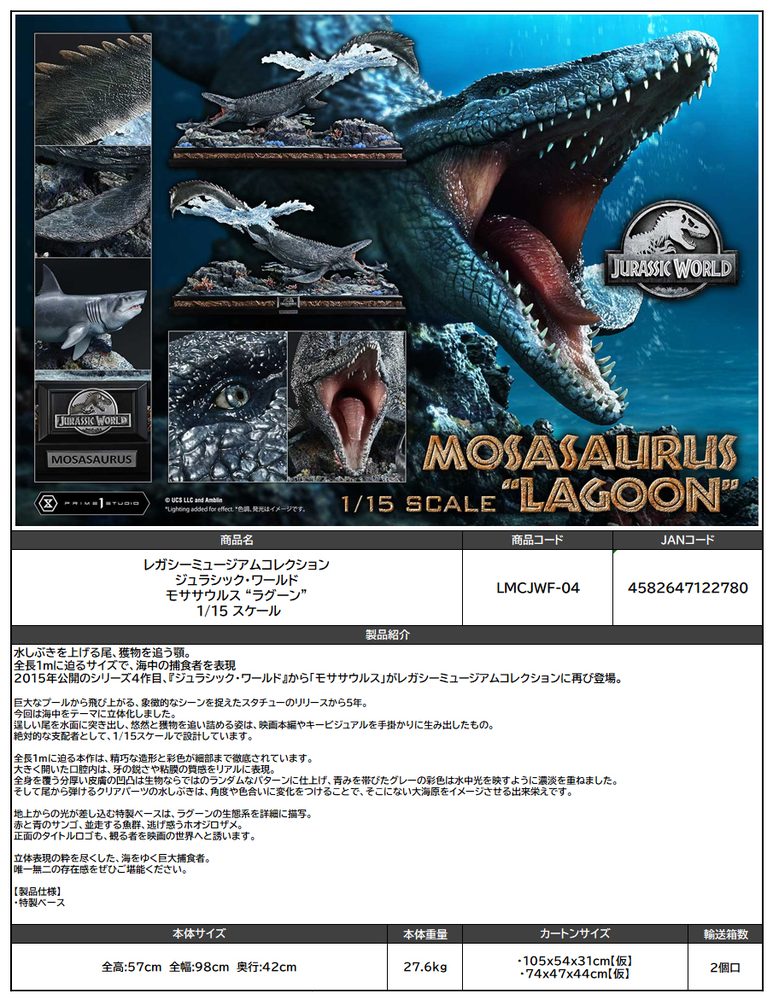 レガシーミュージアムコレクション ジュラシック・ワールド モササウルス ラグーン 1/15スケール (Legacy Museum Collection "Jurassic World" Mosasaurus Lagoon 1/15 Scale)