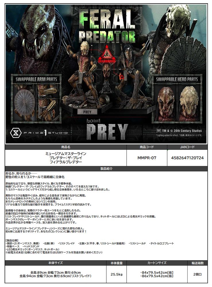 ミュージアムマスターライン プレデター:ザ・プレイ フィアラルプレデター (Museum Masterline "Prey" Feral Predator)