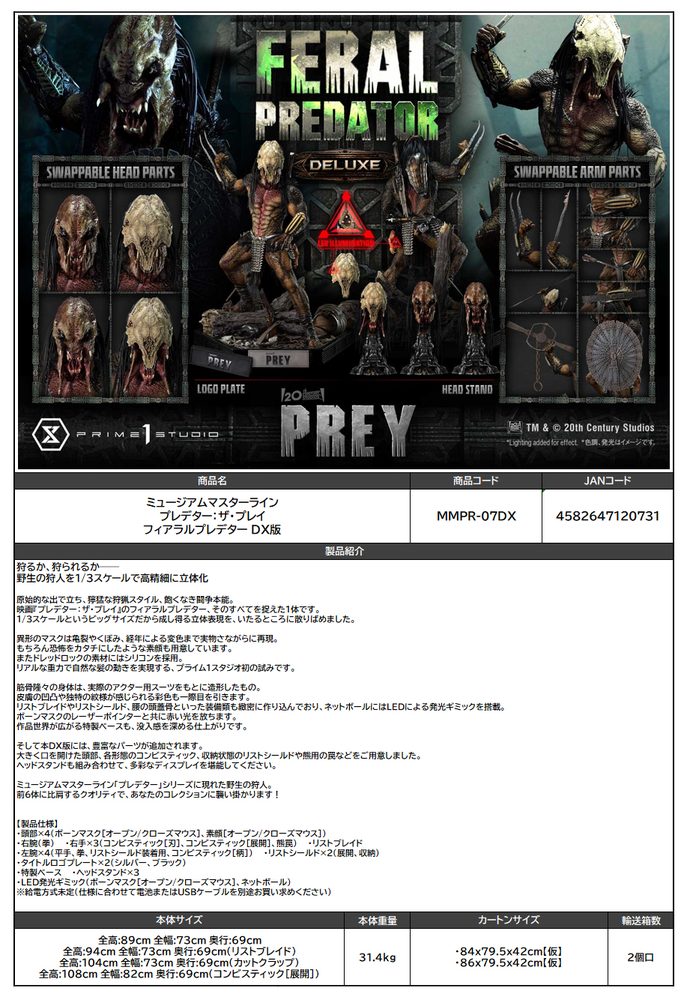 ミュージアムマスターライン プレデター:ザ・プレイ フィアラルプレデター DX版 (Museum Masterline "Prey" Feral Predator DX Edition)