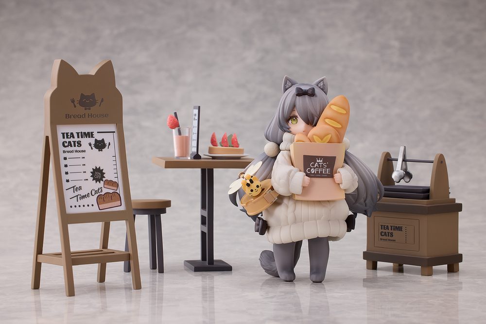 RIBOSE DLCシリーズ ティータイム キャッツ シーン にゃん町「パン屋」お客にゃん ノンスケールフィギュア (RIBOSE DLC SERIES "TEA TIME CATS SCENE" CAT TOWN BAKERY CUSTOMER NON-SCALE FIGURINE)