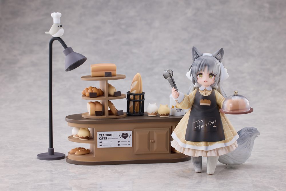 RIBOSE DLCシリーズ ティータイム キャッツ シーン にゃん町「パン屋」店員にゃん ノンスケールフィギュア (RIBOSE DLC SERIES "TEA TIME CATS SCENE" CAT TOWN BAKERY STAFF NON-SCALE FIGURINE)